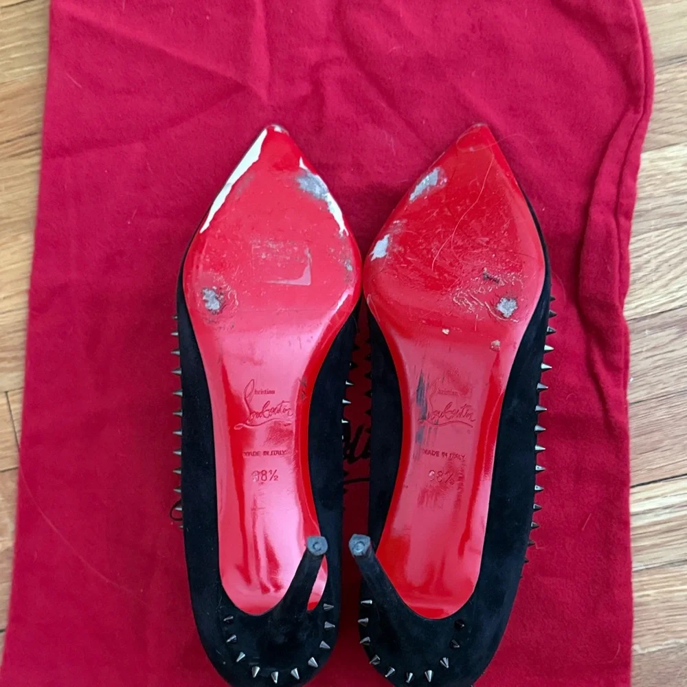 Christian Louboutin Black Suede Studded Heels - Picture 6 of 8